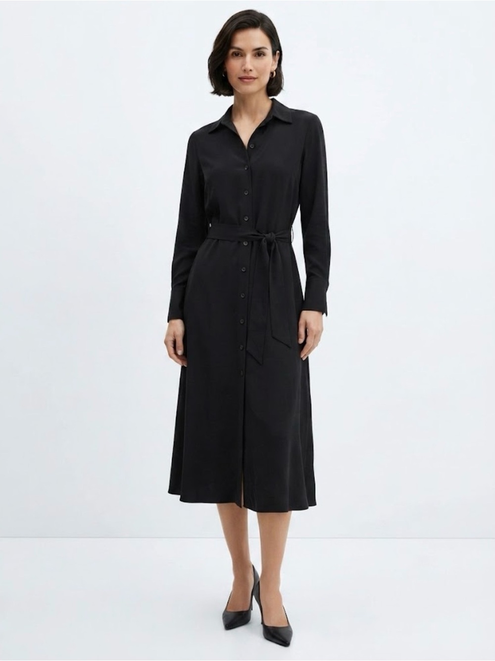 Banana Republic Black Midi Shirt Dress with Tie Belt